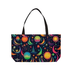 Lebendige himmlische Weekender-Einkaufstasche - Perfekt für Reisen, Strandtage oder Geschenke, farbenfrohes kosmisches Design, stilvolle Aufbewahrung für jeden Anlass