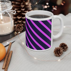 Vibrant Striped Ceramic Mug for Coffee Lovers, Colorful Gift, Kitchen Decor, Modern Drinkware, Unique Mug for Tea, 11oz, 15oz