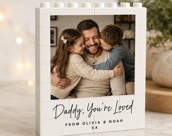 Personalized Dad Brick Puzzle With Name & Photo, Custom Best Dad Ever Building Block, Family Picture Keepsake, Father's Day New Dad Gift