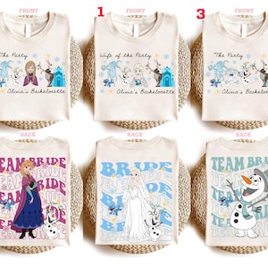 Camiseta de Elsa Frozen para despedida de soltera en Disneyland, camiseta de Elsa Anna Olaf para despedida de soltera, camiseta del escuadrón de la Reina de Hielo, camiseta a juego para el viaje de la novia de cuento de hadas imagen 1
