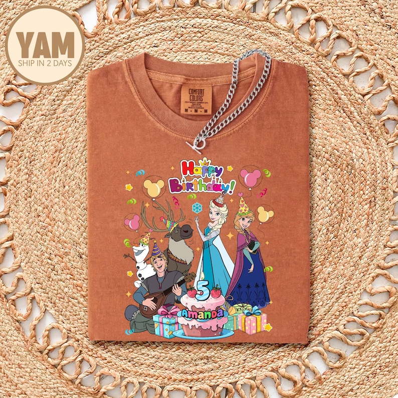 Princess Anna & Elsa Birthday Shirt, Custom Frozen Birthday Girl Shirt, Disneyland Family Matching Birthday Tee, Birthday Party Tee immagine 6