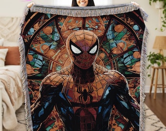 Spiderman Stained Glass Style Woven Blanket, Super Hero Spiderman Blanket, Boy Christmas Gifts, Disneyland Super Hero Woven Blanket