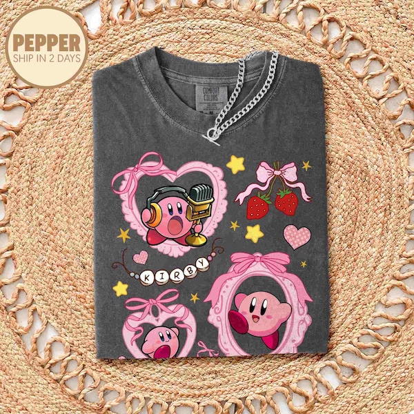 Comfort Colors Coquette Bow Kirby Shirt, Kirby Moods Shirt, Pink Kirby Shirt, Kirby Video Game Shirt, Kirby Birthday Shirt