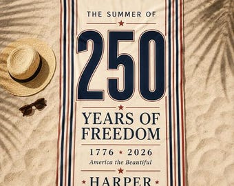 Toalla personalizada con nombre del 250 aniversario de EE. UU., Años de libertad, Toalla de playa personalizada con la hermosa bandera estadounidense, Regalo del Día de la Independencia