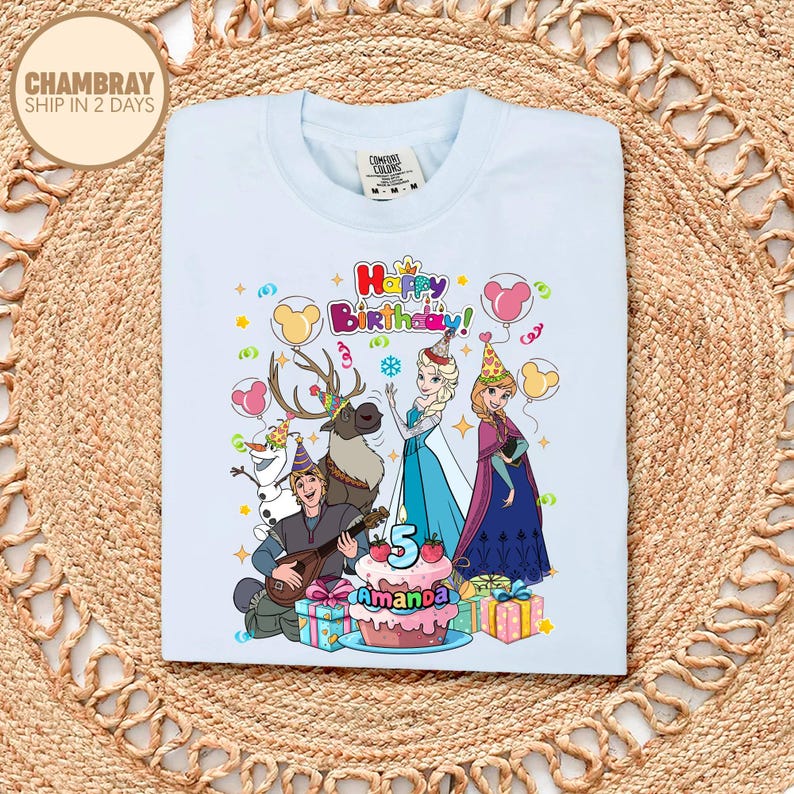 Princess Anna & Elsa Birthday Shirt, Custom Frozen Birthday Girl Shirt, Disneyland Family Matching Birthday Tee, Birthday Party Tee immagine 4