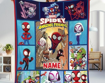 Personalized Spidey And His Amazing Friends Blanket, Spidey Friends Fleece Blanket, Spiderman Superhero Blanket, Spidey Birthday Gifts