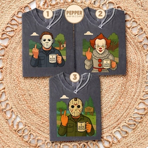 Horror Character Middle Finger Shirt, Halloween Killers Friends Shirt, Retro Halloween Characters Tee, Horror Movie Characters Shirt,