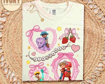 Comfort Colors Coquette Bow Dino Ranch Shirt, Dinosaur Graphic Tee, Dino And Friends Shirt, DisneyTrip 2025, Family Matching Shirt