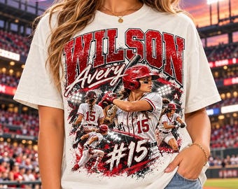 Camiseta personalizada de softbol con foto, camiseta personalizada con nombre y número de jugador de softbol, ​​gráfico vintage tipo bootleg, regalo para animar al equipo en el día del partido para mamás mayores