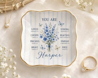 Custom Name Christian Scripture Jewelry Dish, Bible Verse Gift for Her, Encouragement Baptism Confirmation Gift, Prayer Gift Religious Decor