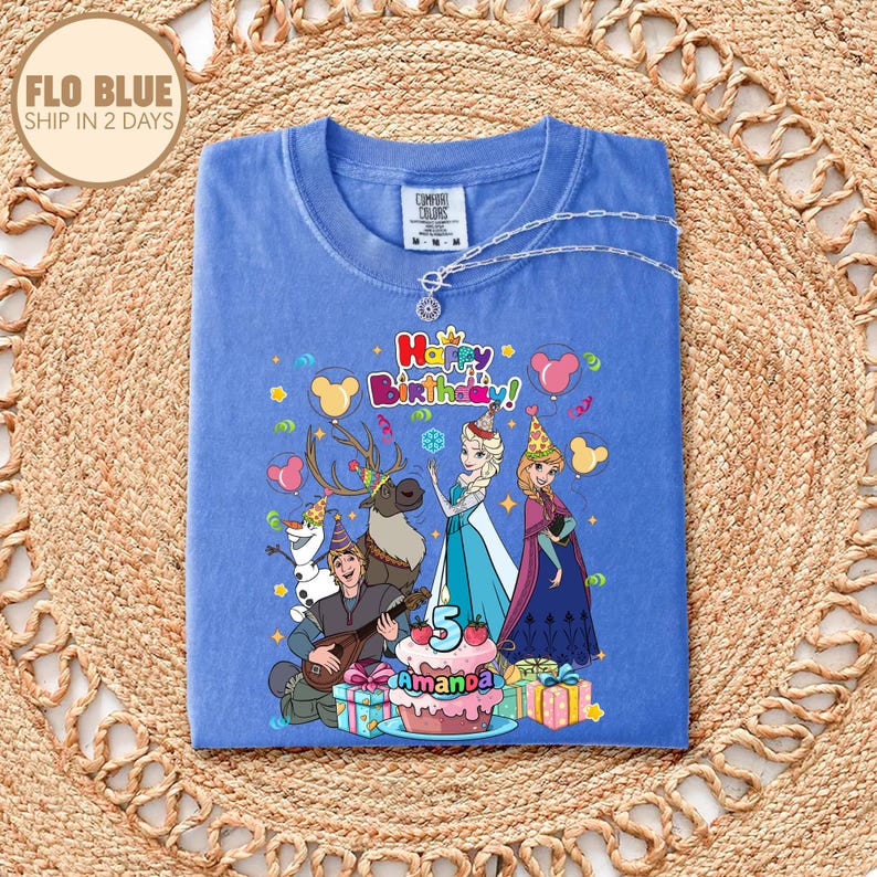 Princess Anna & Elsa Birthday Shirt, Custom Frozen Birthday Girl Shirt, Disneyland Family Matching Birthday Tee, Birthday Party Tee immagine 5
