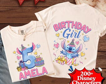 Camiseta de cumpleañera, camiseta de cumpleaños personalizada, sudadera de cumpleaños de Stitch, camiseta de cumpleaños de Stitch personalizada, camiseta de vacaciones familiares de WDW