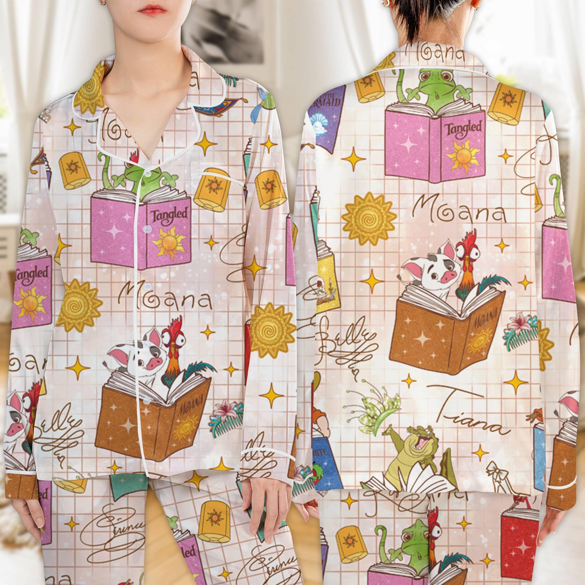 Discover Disney Princess Sidekicks Book Club Pajamas, Watercolor Princess Pajamas, Book Lovers Pajamas