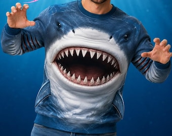 Shark Costume Sweatshirt, Realistic Ocean Predator Cosplay Shirt, Scary Marine Animal Halloween Tee, Animal Costume Halloween Party Outfit
