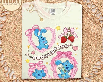 Comfort Colors Coquette Bow Blues Clues Shirt, Blue Dog Birthday Boy, Blues Clues Birthday Girl Tee, Dog Lovers Family Coquette Bow Tee