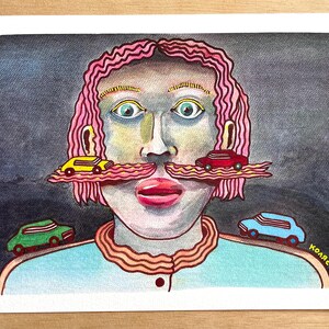 Impression A4 d'après l'aquarelle originale de « Moustache » de KOLYAS