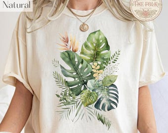 Monstera Leaf Shirt, Tropical Plant T-Shirt, Watercolor Botanical Tee, Jungle Leaves Top, Nature Lover Gift, Monstera Deliciosa Plant Shirt