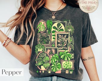 Plant Mom Shirt, Retro Botanical Gallery Tee, Cute Monstera Leaves Graphic T-Shirt, Comfort Colors Natural Plant Tee, Aesthetic Fern Wear