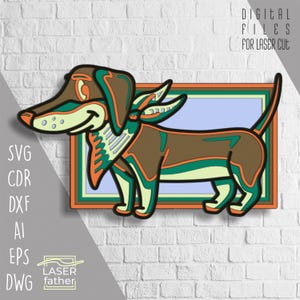 Multilayered Dog SVG CDR AI Formats, Dachshund Silhouette, Laser Cut Files For Download, Animal Vector, Wood Xtool Craft, Glowforge Design
