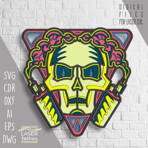 Formatos SVG CDR AI para vaporização multicamadas, arte de caveira, design de fumo, arquivos cortados a laser para download, Cricut, Xtool, Glowforge, produto digital