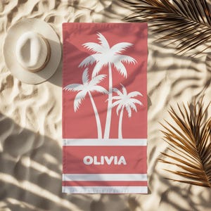Palm Tree Personalized Beach Towel, Personalized Name Bath Towel, Custom Pool Towel, Beach Towel With Name, Birthday Vacation Gift, Beaching