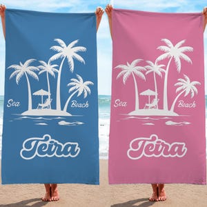 Palm Tree Personalized Beach Towel, Personalized Name Bath Towel, Custom Pool Towel, Beach Towel With Name, Birthday Vacation Gift, Beach