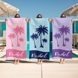 Palm Tree Personalized Beach Towel, Personalized Name Bath Towel, Custom Pool Towel, Beach Towel With Name, Birthday Vacation Gift