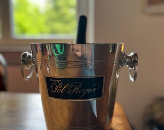 vintage Seau à champagne Pol Roger - Seau à glace en acier inoxydable français avec poignées annulaires