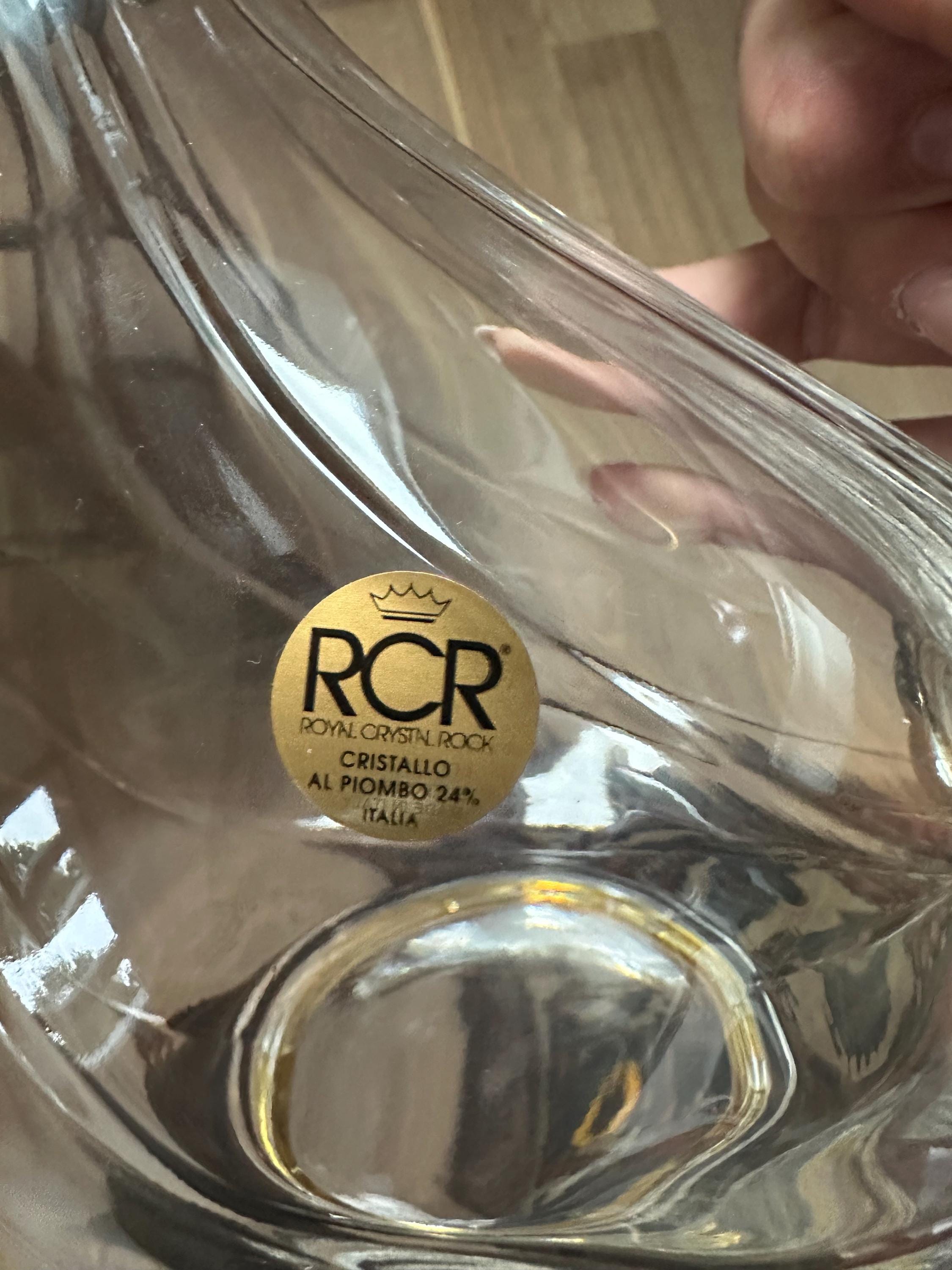 Royal Crystal Rock (RCR) Crystal and Silver Duck Decanter Italian