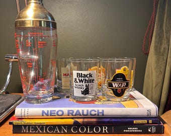 Vintage Scotch Whisky Gläser Set - Grant’s, Black & White, Haig, W und P, J und B - Retro Barware Becher, 5er Set hergestellt in Frankreich