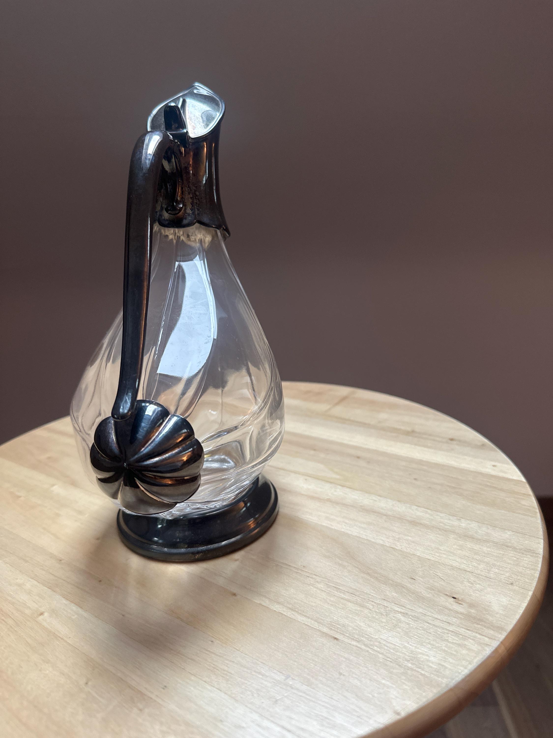 Royal Crystal Rock (RCR) Crystal and Silver Duck Decanter Italian 
