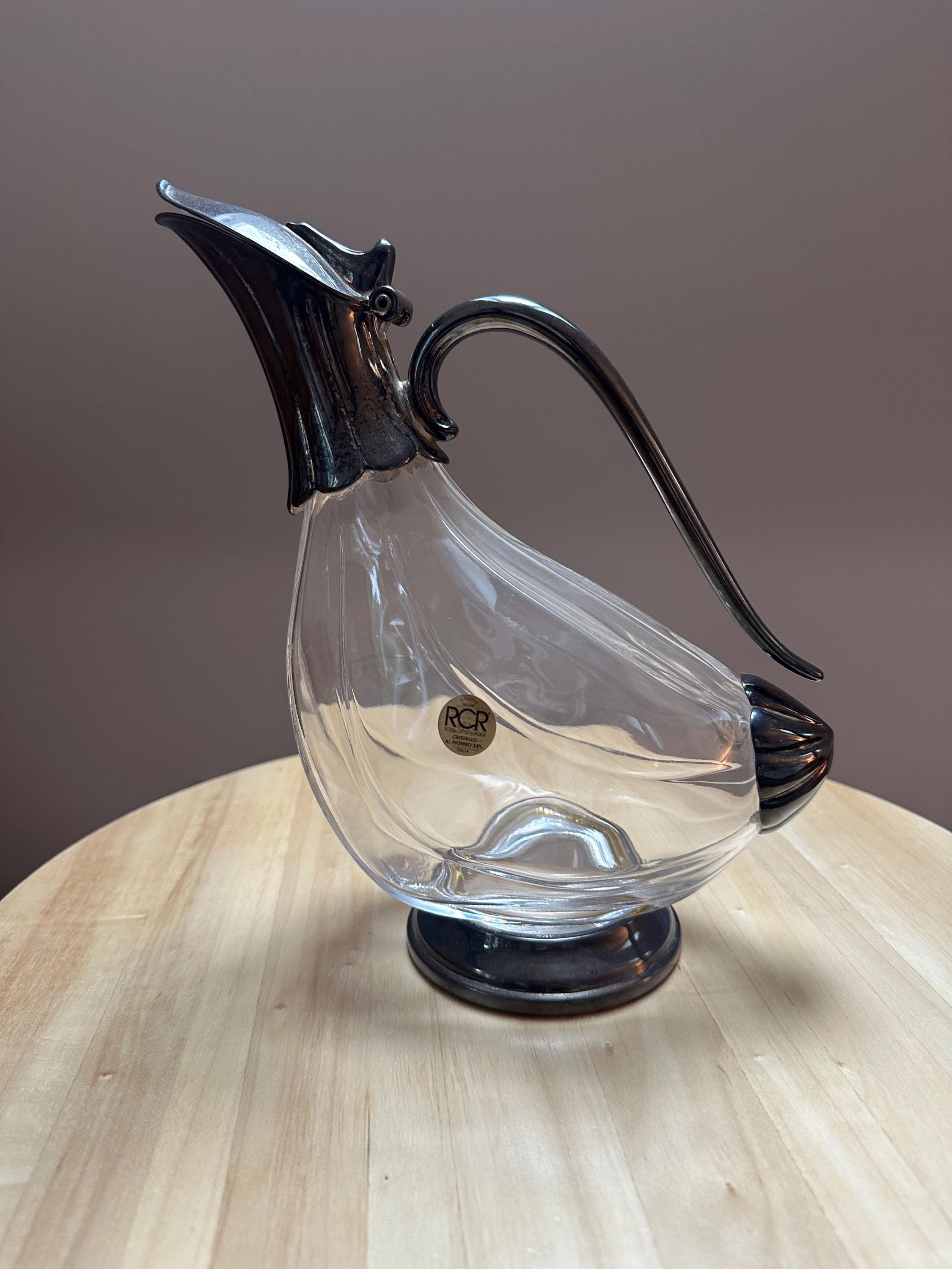 Royal Crystal Rock (RCR) Crystal and Silver Duck Decanter Italian 