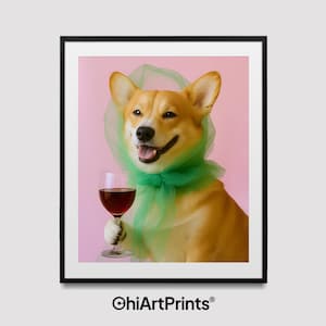 Corgi Pijący Wino Sztuka Ścienna, Dekoracja Dla Zwierząt Dla Miłośników Wina, Prezent Dla Psa, Zabawny Plakat Dla Psa, Dekoracja Baru, Dekoracja Kuchni, Dekoracja Łazienki
