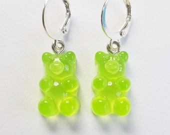 adorable green gummy bear earrings - candy jewelry