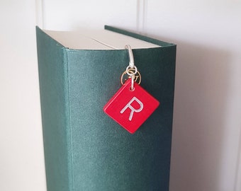 Red Scrabble tile initial letter personalized bookmark (wedding give away, birthday present)