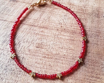 red and gold star bracelet perfect christmas  jewelry hadmade great gift unique jewelry