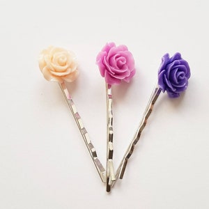 vintage pink and purple roses bobby pins hair clips great gift - set of three