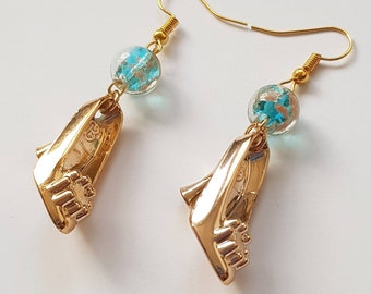 Gold barbie shoe earrings great gift for young and old ladies and girls original jewelry handmade barbie - OOAK only one pair available