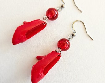 Red barbie shoe earrings - red party heels