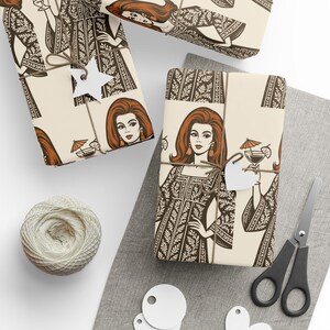 70s Vintage Portrait Wrapping Paper,caftans and cocktails wrap, caftails, retro Gift Wrap bild 15