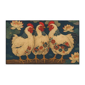 Charming Chicken Floor Mat, Farmhouse Decor, Kitchen Rug, Pet Mat, Unique Gift, Bohemian Vibes,Japanese hens
