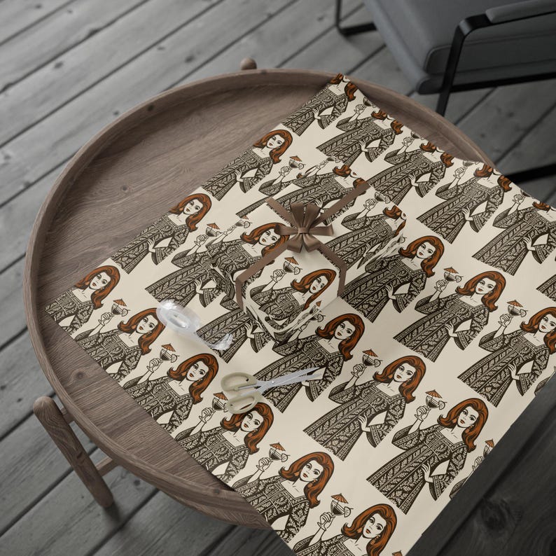 70s Vintage Portrait Wrapping Paper,caftans and cocktails wrap, caftails, retro Gift Wrap bild 10