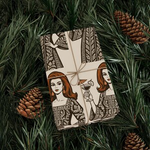 70s Vintage Portrait Wrapping Paper,caftans and cocktails wrap, caftails, retro Gift Wrap bild 17