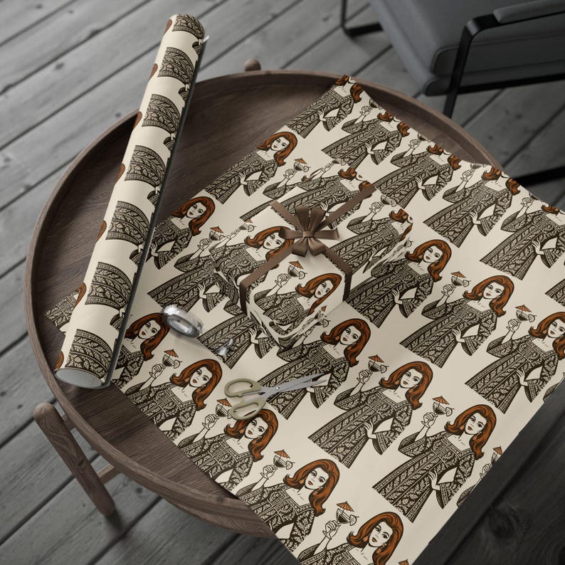70s Vintage Portrait Wrapping Paper,caftans and cocktails wrap, caftails, retro Gift Wrap bild 16