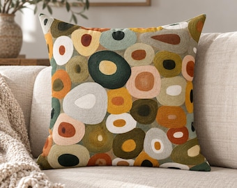 Abstract Pebble Throw Pillow with Insert, Mid Century Modern Cushion, Sage Green Mustard Rust Earthy Decor, Organic Shapes Sofa Pillow