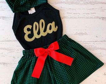 Green Buffalo Plaid Skirt Girls, NB-12Y, Buffalo Plaid Skirt, Traditional Christmas Dress, Christmas Outfit Sisters, Matching Family