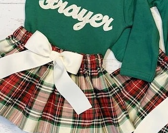 Tartan Plaid Skirt Baby Girls, NB-12Y, Personalized Christmas Outfit Siblings, Traditional Christmas Dress, Personalizable