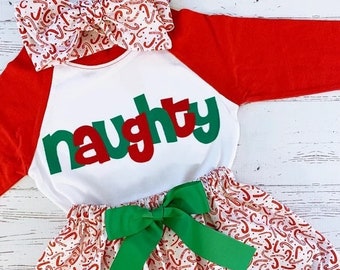 Naughty or Nice Shirts for Kids, Sisters Matching Christmas, Red and Green, Peppermint Skirt Girls, Toddler Girls, Youth Girls