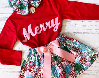 Christmas Outfit for Girls, NB-12Y, Merry Shirt Kid, Jolly Shirt Kid, Matching Sisters Christmas Outfits, Sibling Christmas Clothing