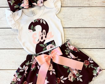 Burgundy Birthday Outfit Baby Girls, Fall First Birthday Outfit, Baby Girls, Fall Clothes, Autumn Birthday, Personalized Birthday Shirt